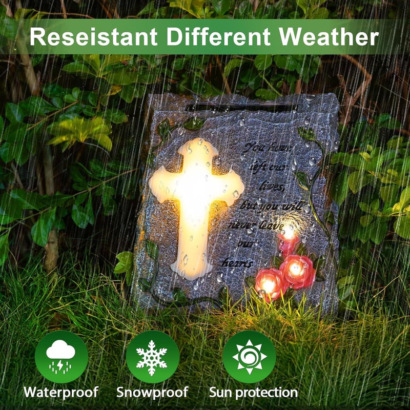 MXwcy Cross Solar Lights Outdoor Garden Memorial Stepping Stone, IP65 Waterproof is Used for Walls or Lawns, A Touching Memorial Gift & Condolence Gifts Grave Decorations for Cemetery - Image 3